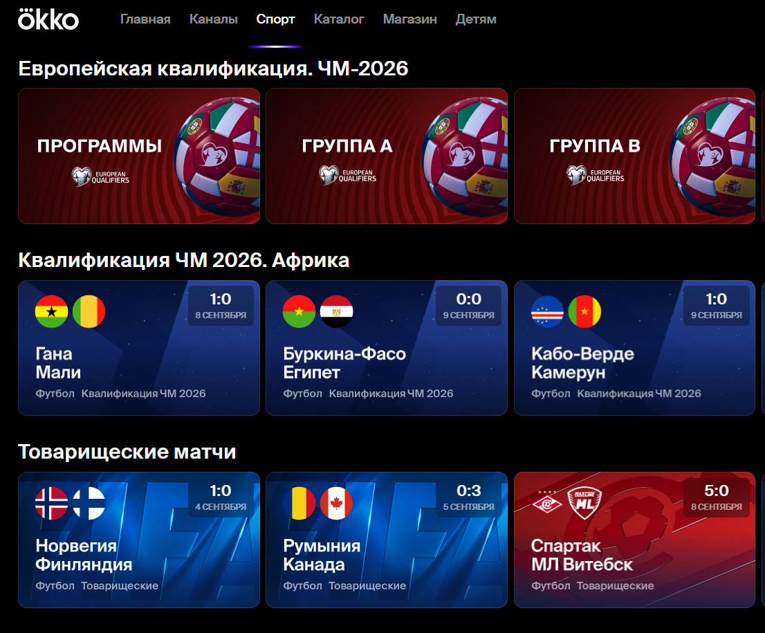 Онлайн-трансляции футбола на Okko